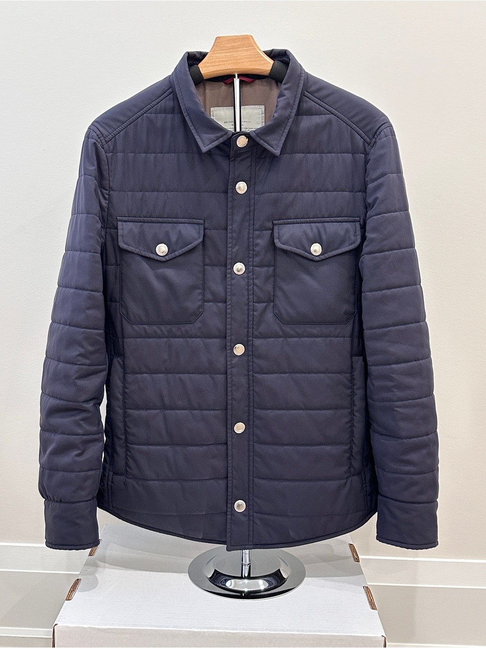 Brunello Cucinelli Quilted Goose Down Navy Button-Up Jacket - XS